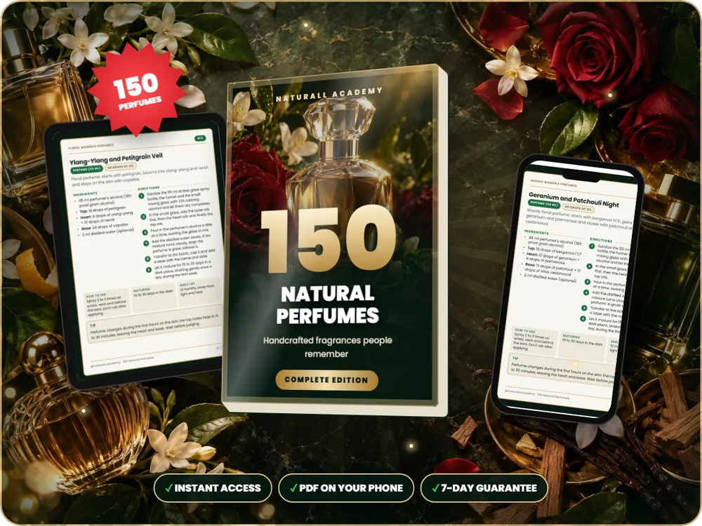150 Natural Perfumes: e-book, inside pages and phone view